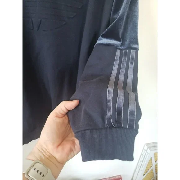 Adidas Sweatshirt Pullover Blue Mens XL Trefoil Velvet Stripes Cotton athleisure - Picture 8 of 13